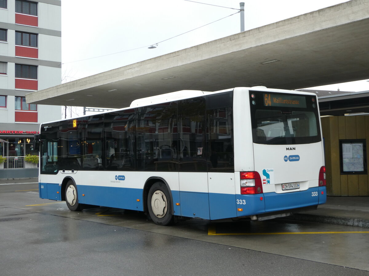 (243'497) - VBZ Zrich - Nr. 333/ZH 594'333 - MAN/Gppel am 7. Dezember 2022 beim Bahnhof Zrich Oerlikon