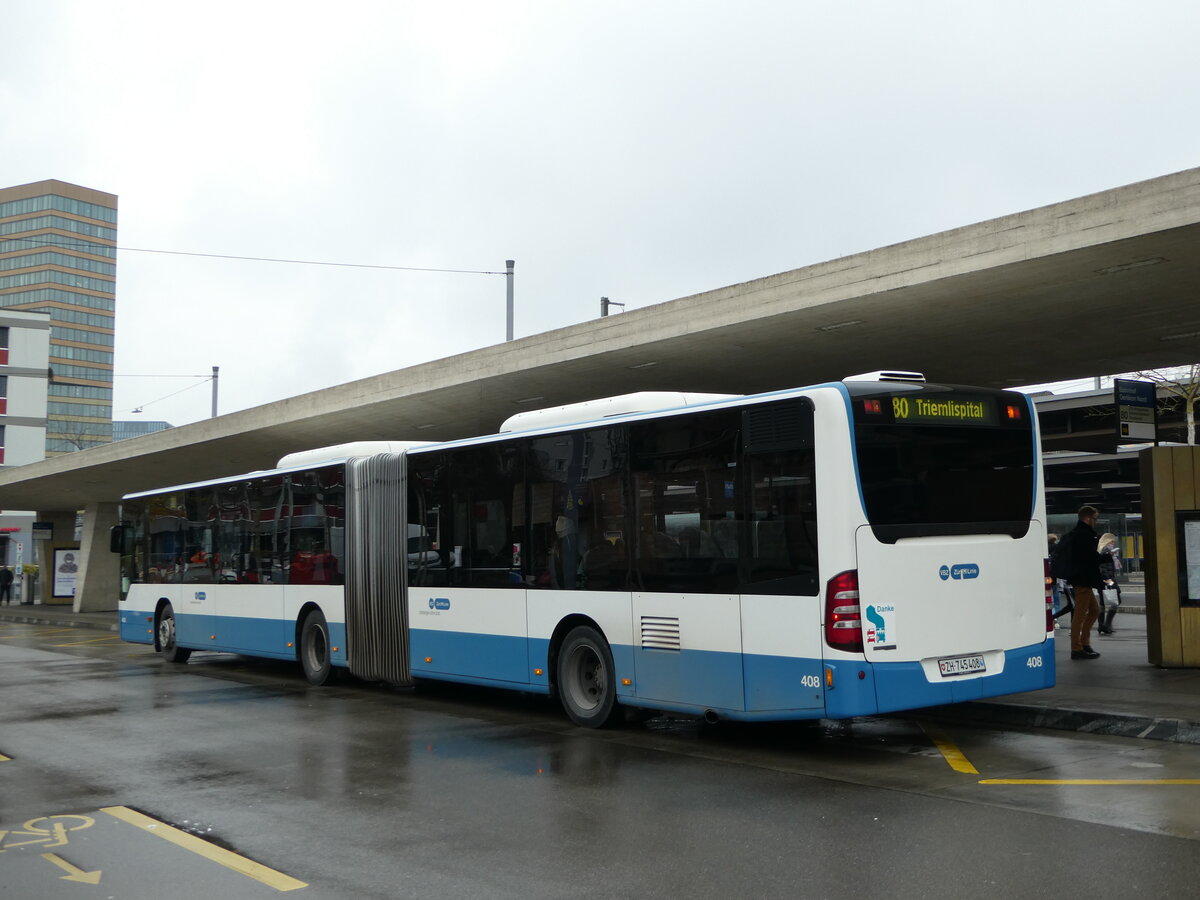 (243'499) - VBZ Zrich - Nr. 408/ZH 745'408 - Mercedes am 7. Dezember 2022 beim Bahnhof Zrich Oerlikon