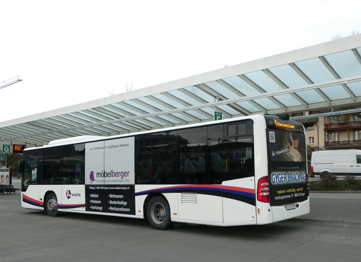 (245'754) - Limmat Bus, Dietikon - AG 355'525 - Mercedes (ex BDWM Bremgarten Nr. 25) am 3. Februar 2023 beim Bahnhof Zofingen