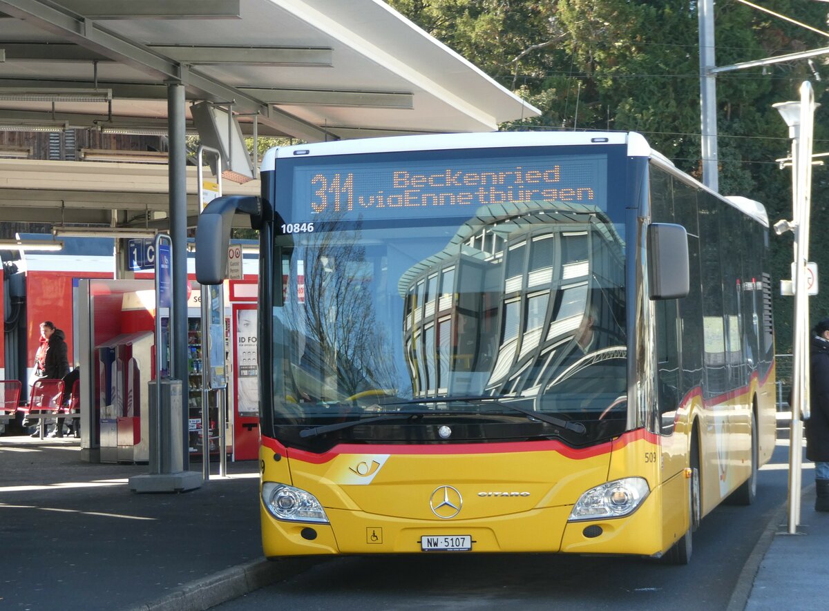 (246'155) - PostAuto Zentralschweiz - Nr. 509/NW 5107/PID 10'846 - Mercedes (ex Nr. 59; ex Nr. 12; ex Thepra, Stans Nr. 12) am 16. Februar 2023 beim Bahnhof Stans