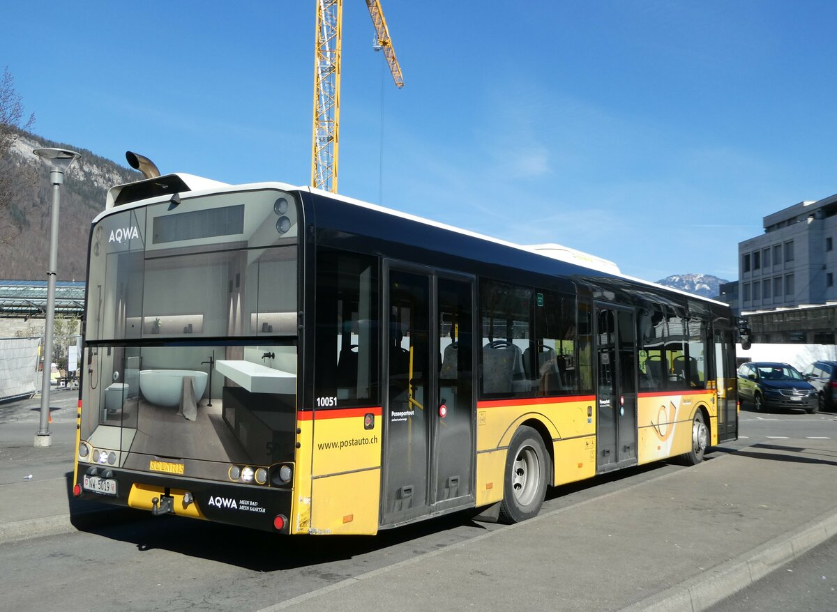 (246'178) - PostAuto Zentralschweiz - Nr. 504/NW 5019/PID 10'051 - Solaris (ex Nr. 54; ex Thepra, Stans Nr. 19) am 16. Februar 2023 beim Bahnhof Stans