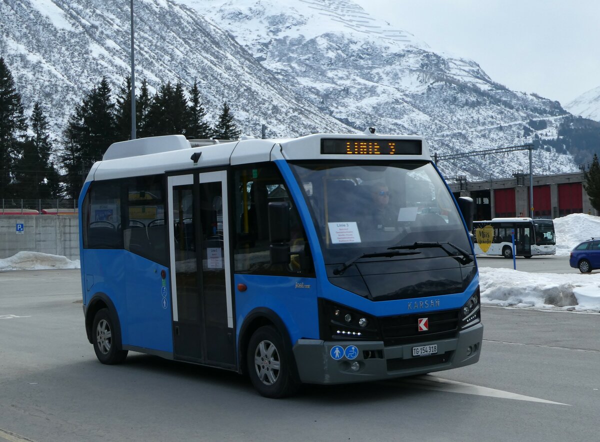 (246'945) - Thur-Taxi, Weinfelden - TG 154'318 - Karsan am 7. März 2023 in Andermatt, Bahnhofplatz (Einsatz Andermatt-Urserntal Tourismus)