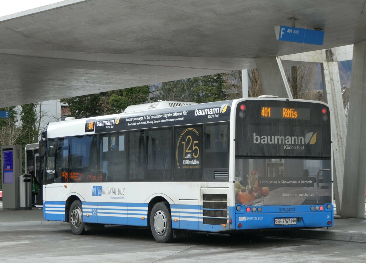 (247'003) - RTB Altstätten - Nr. 29/SG 376'719 - Solaris am 9. März 2023 beim Bahnhof Buchs