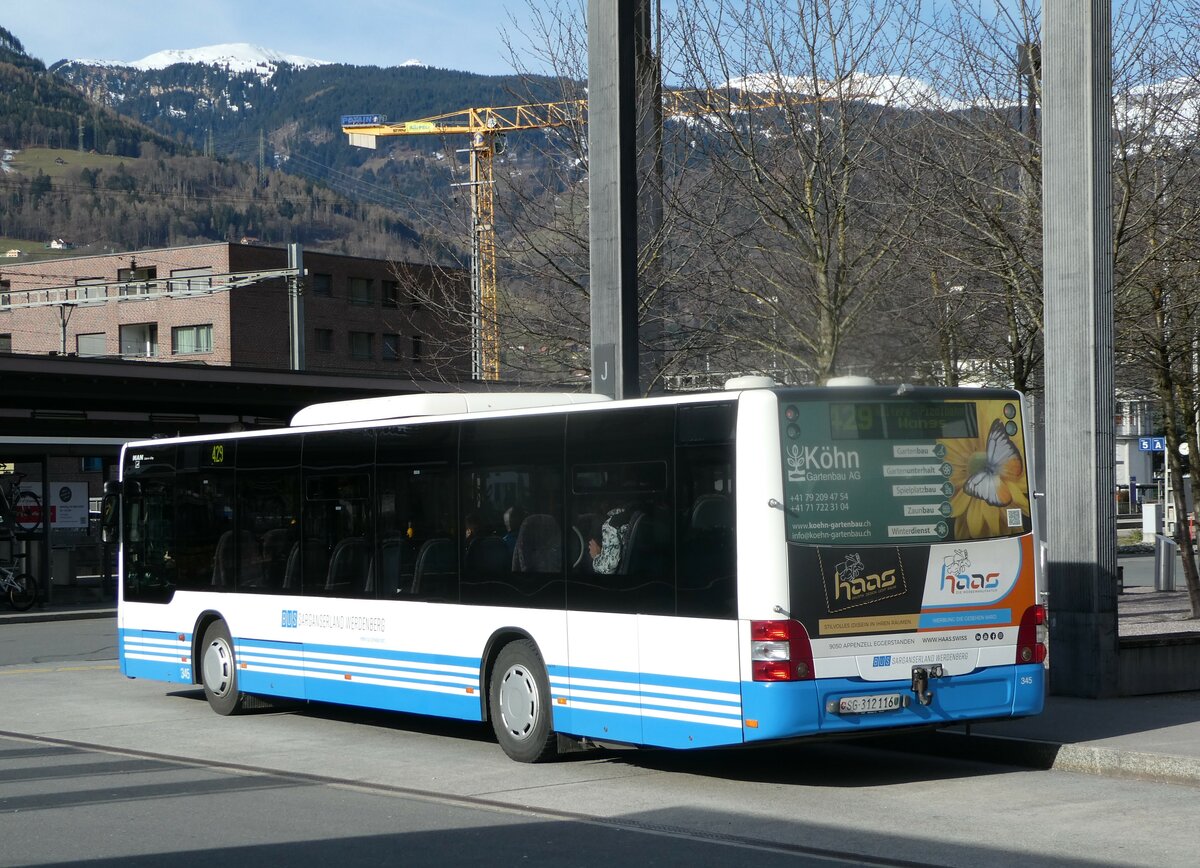 (247'289) - BSW Sargans - Nr. 345/SG 312'116 - MAN am 17. Mrz 2023 beim Bahnhof Sargans