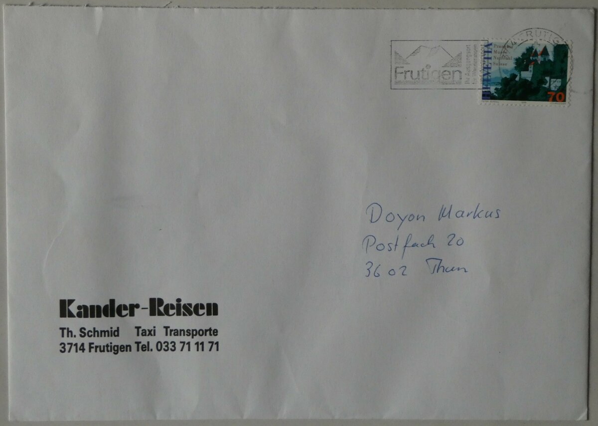 (247'474) - Kander-Reisen-Briefumschlag am 19. Mrz 2023 in Thun