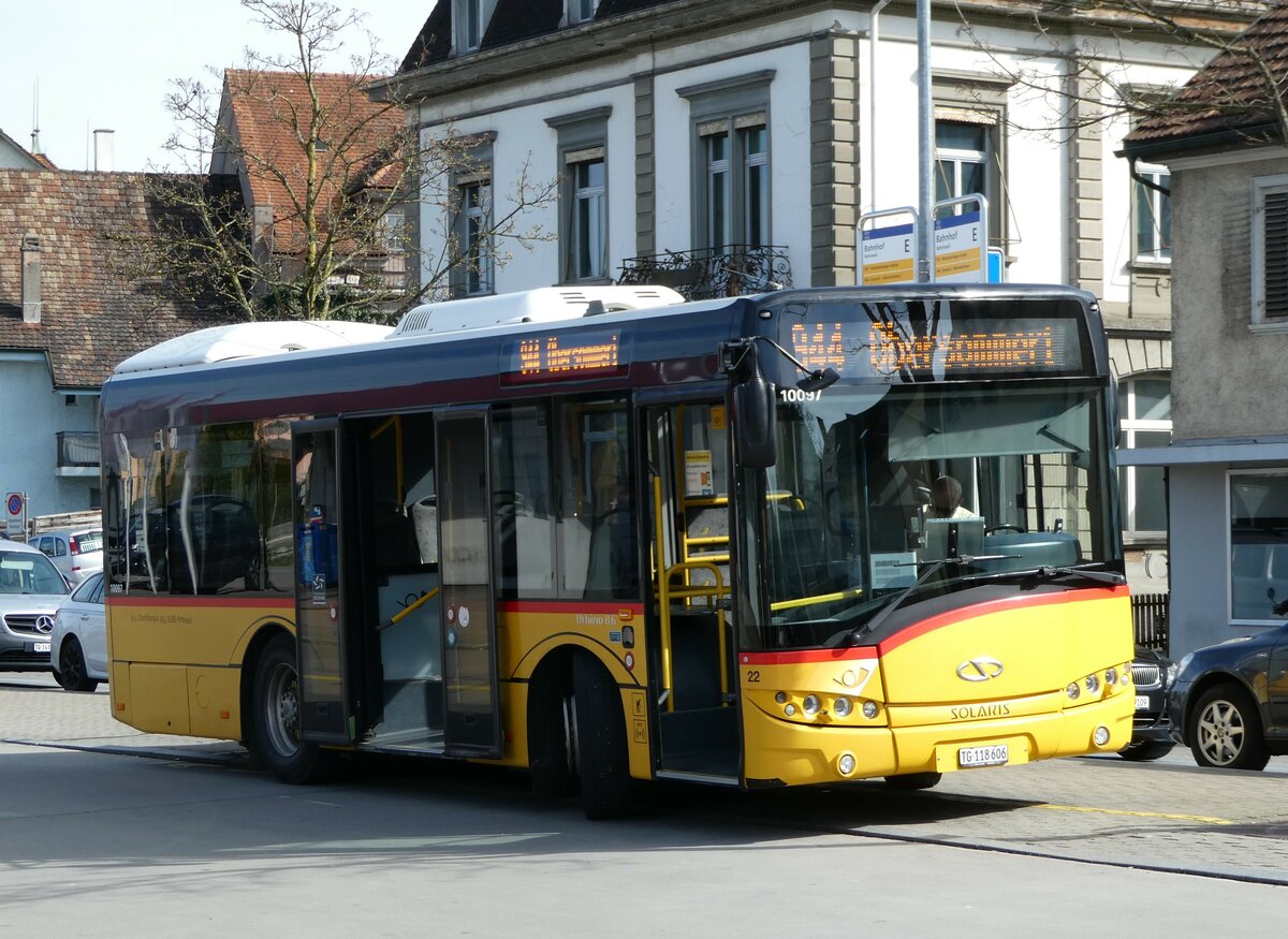 (247'811) - BOTG Amriswil - Nr. 22/TG 118'606/PID 10'097 - Solaris am 28. Mrz 2023 beim Bahnhof Amriswil