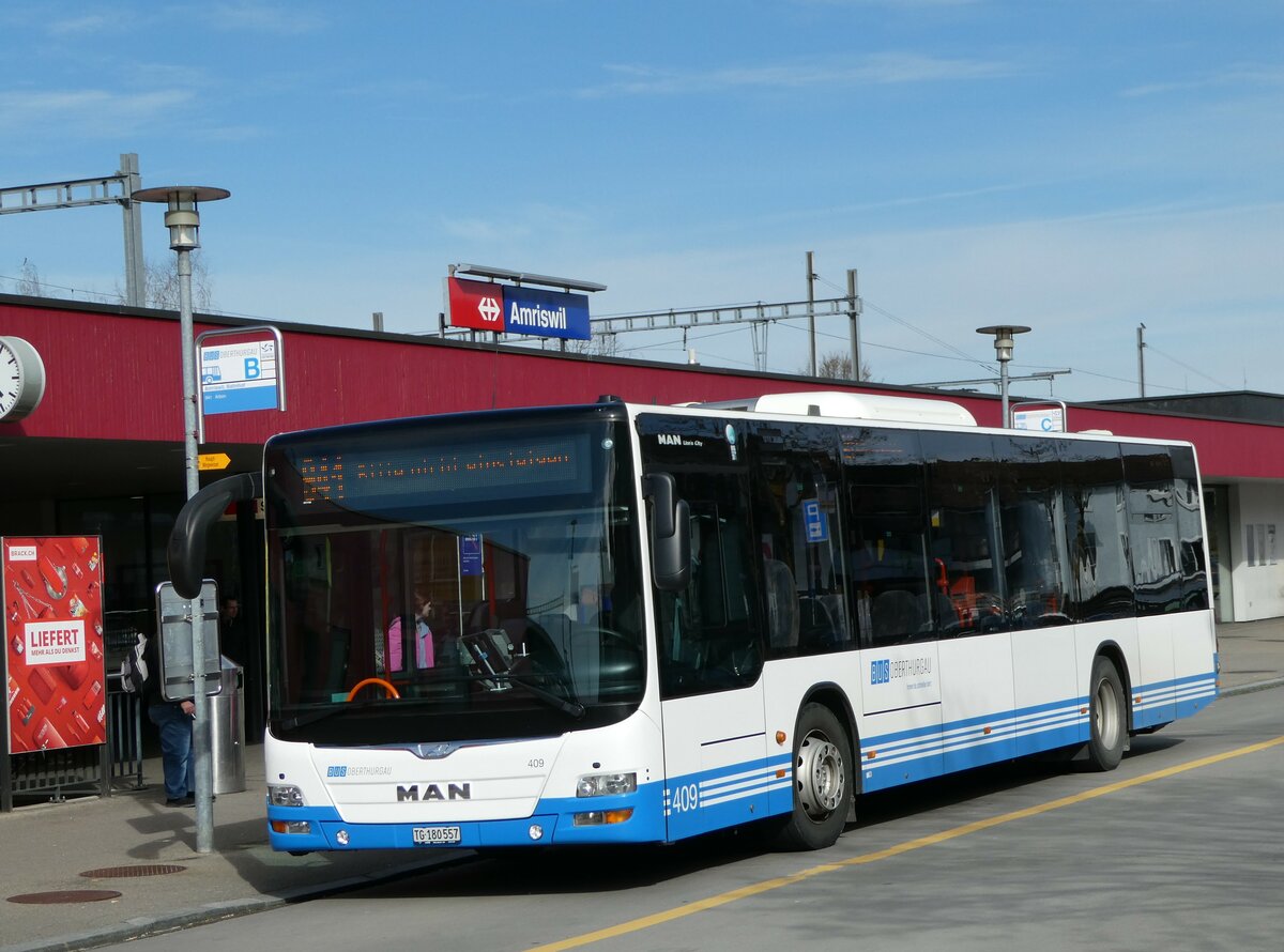 (247'822) - BOTG Amriswil - Nr. 409/TG 180'557 - MAN (ex Nr. 14) am 28. Mrz 2023 beim Bahnhof Amriswil