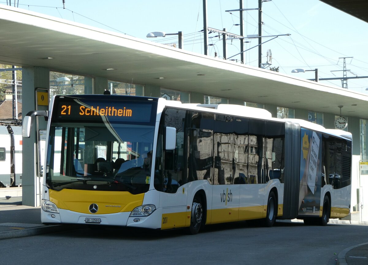 (248'069) - VBSH Schaffhausen - Nr. 201/SH 12'501 - Mercedes (ex SB Schaffhausen Nr. 1) am 6. April 2023 beim Bahnhof Schaffhausen