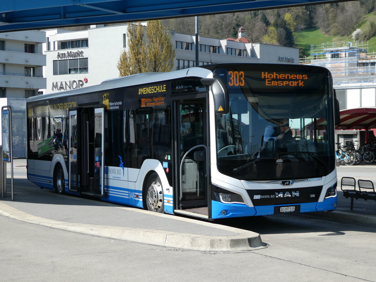 (248'101) - RTB Altsttten - Nr. 348/SG 297'515 - MAN (ex BSW Sargans Nr. 348) am 6. April 2023 beim Bahnhof Heerbrugg