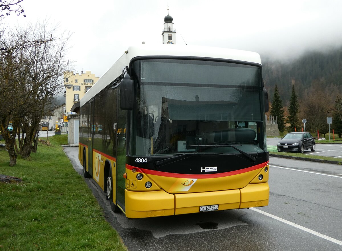 (248'672) - Gaudenz, Andeer - GR 163'715/PID 4804 - Scania/Hess (ex Stutz, Jonen; ex PostAuto Bern; ex AVG Meiringen Nr. 67; ex AVG Meiringen Nr. 76; ex Steiner, Messen) am 16. April 2023 in Andeer, Parkplatz 