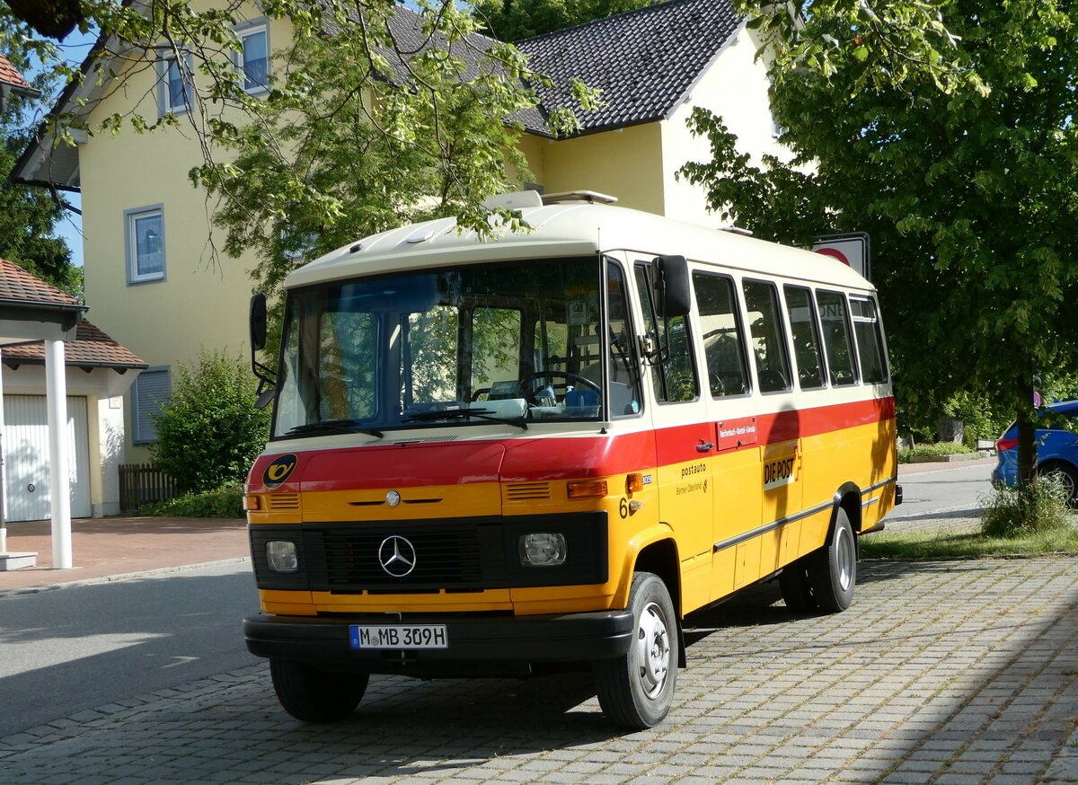 (250'913) - Hahn, Mnchen - Nr. 6/M-MB 309H - Mercedes (ex Mller, CH-Ennetmoos Nr. 6; ex Portenier, CH-Adelboden Nr. 6; ex Geiger, CH-Adelboden Nr. 6) am 3. Juni 2023 in Essenbach, Schulstrasse