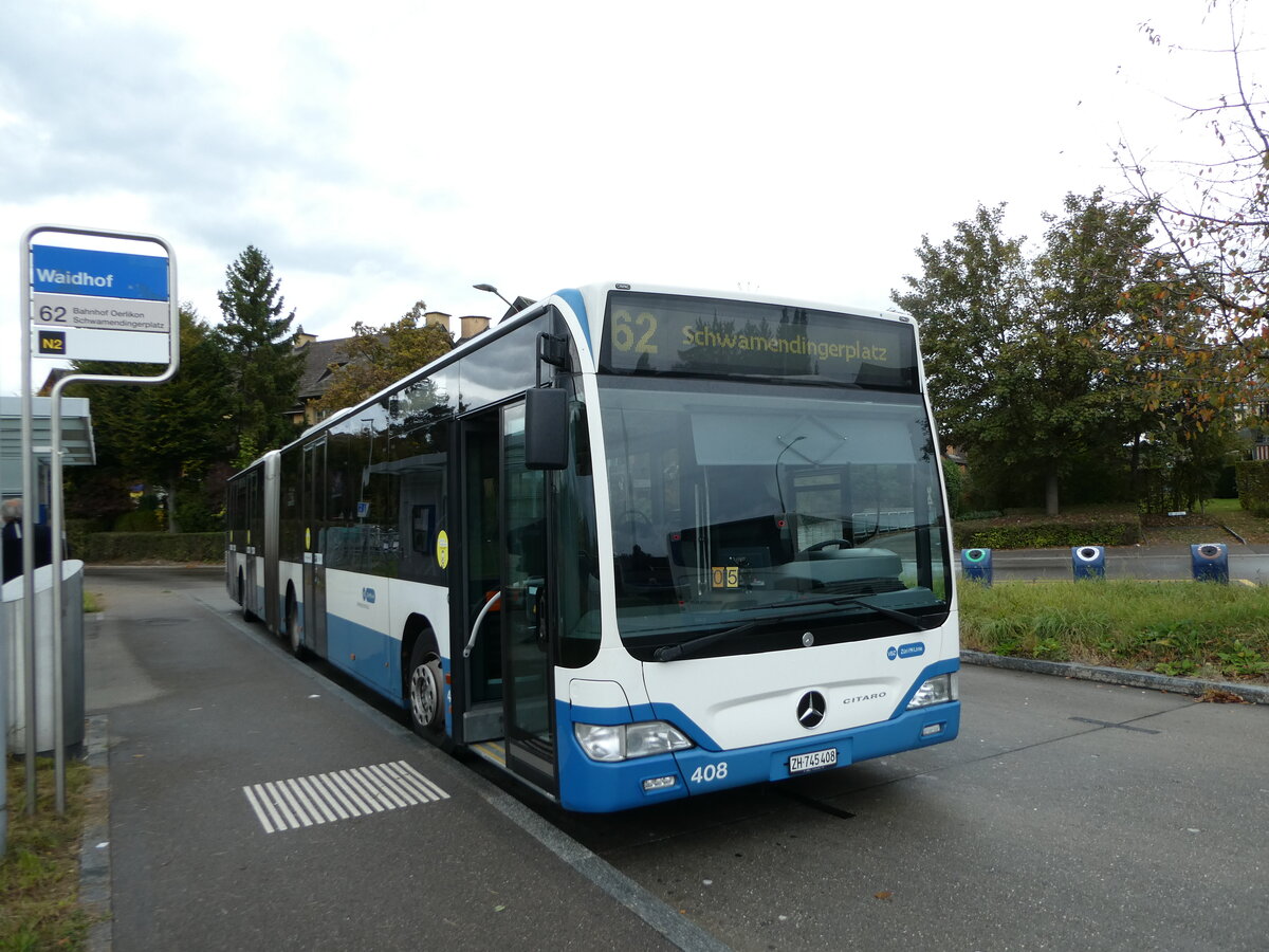 (256'341) - VBZ Zrich - Nr. 408/ZH 745'408 - Mercedes am 21. Oktober 2023 in Zrich, Waidhof