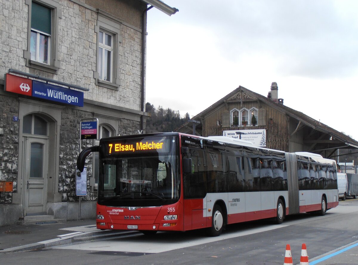 (257'870) - SW Winterthur - Nr. 355/ZH 886'355 - MAN am 23. Dezember 2023 beim Bahnhof Winterthur Wlflingen