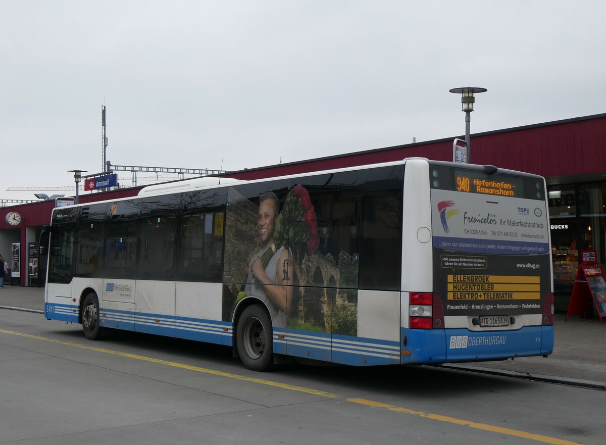 (258'515) - BOTG Amriswil - Nr. 411/TG 116'583 - MAN am 9. Januar 2024 beim Bahnhof Amriswil