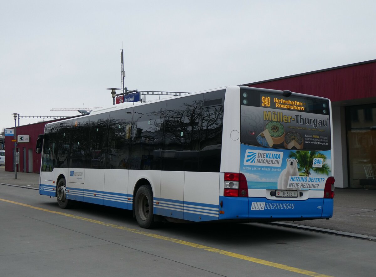 (258'526) - BOTG Amriswil - Nr. 412/TG 692 - MAN am 9. Januar 2024 beim Bahnhof Amriswil