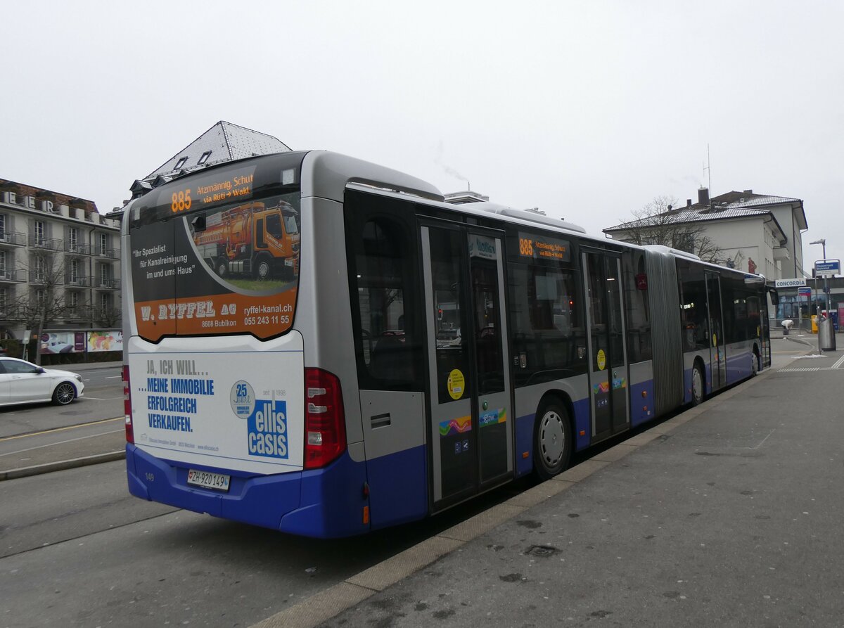 (258'675) - VZO Grningen - Nr. 149/ZH 920'149 - Mercedes am 13. Januar 2024 beim Bahnhof Rapperswil