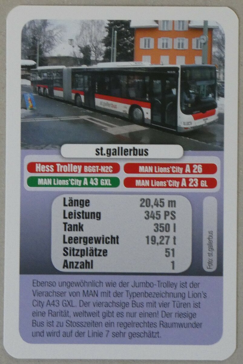 (258'976) - Quartett-Spielkarte mit MAN Lions'City A 43 GXL Nr. 299 am 28. Januar 2024 in Thun