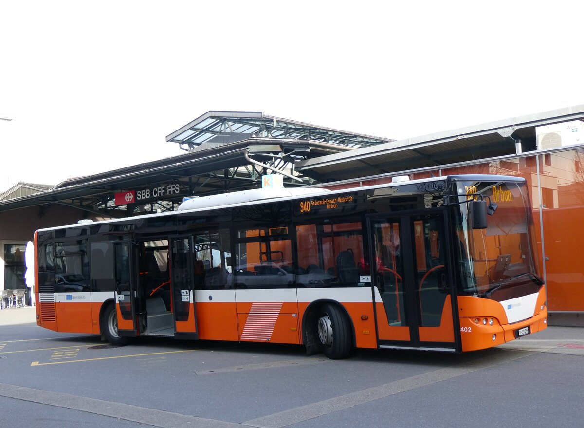 (259'336) - BOTG Amriswil - Nr. 402/TG 231'399 - Neoplan (ex Nr. 6) am 15. Februar 2024 beim Bahnhof Romanshorn