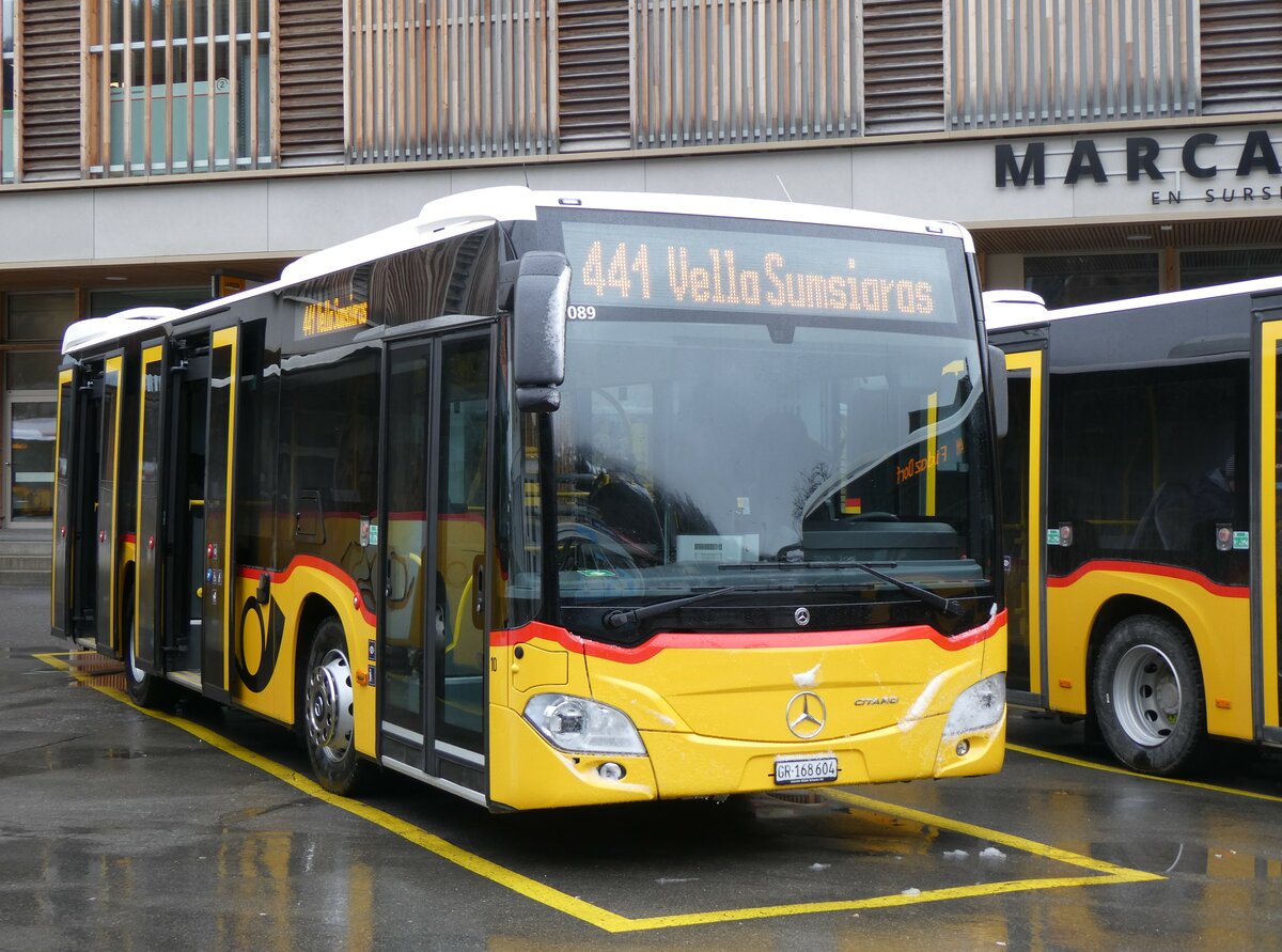 (259'548) - PostAuto Graubnden - Nr. 10/GR 168'604/PID 12'089 - Mercedes am 23. Februar 2024 beim Bahnhof Ilanz