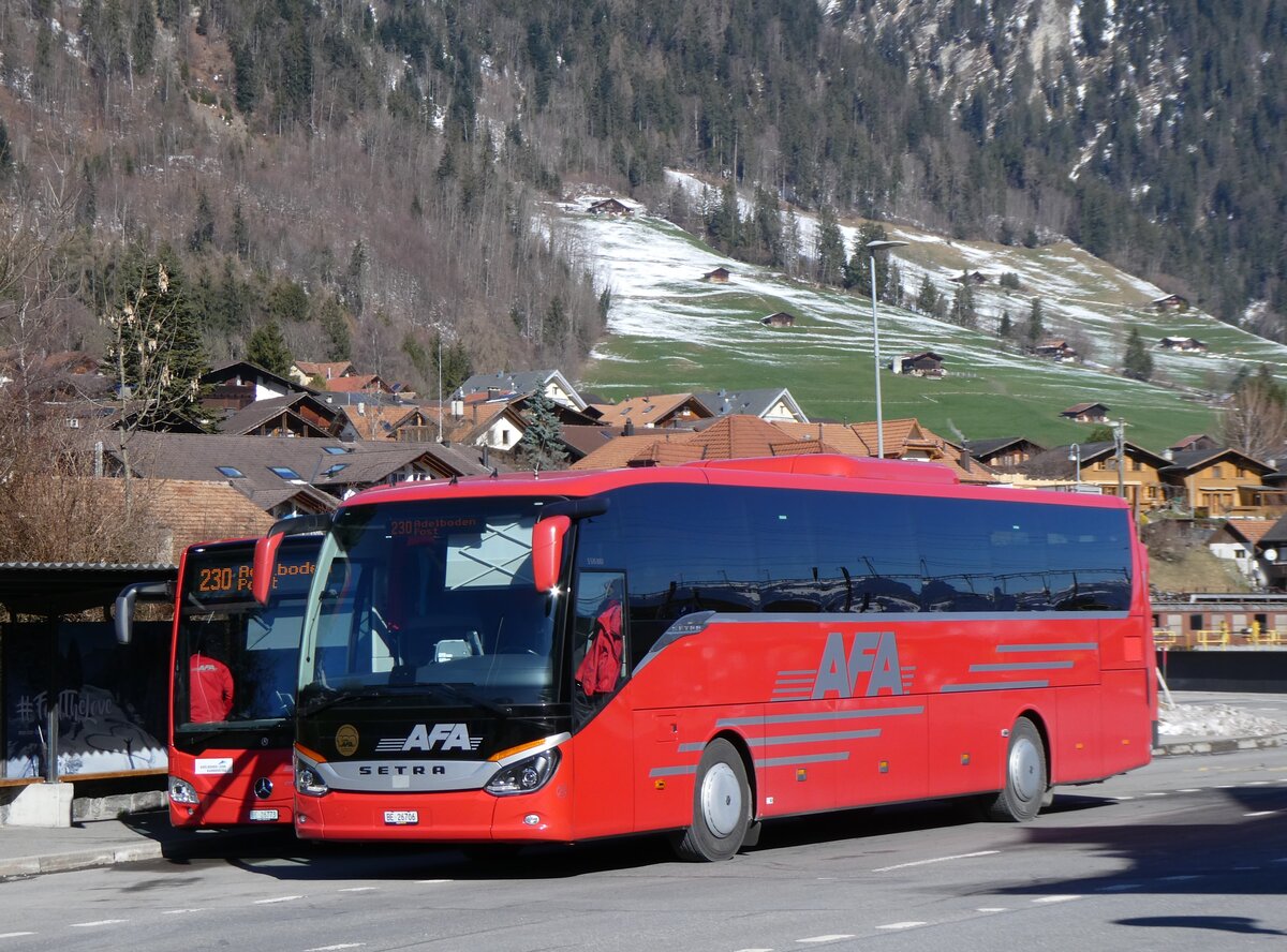 (260'196) - AFA Adelboden - Nr. 25/BE 26'706 - Setra am 8. Mrz 2024 beim Bahnhof Frutigen