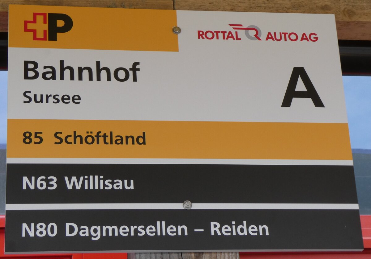 (260'230) - +P/ROTTAL AUTO AG-Haltestellenschild - Sursee, Bahnhof - am 9. Mrz 2024