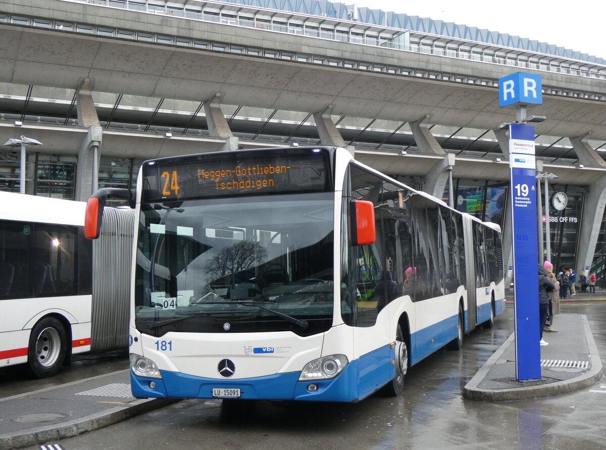 (260'276) - VBL Luzern - Nr. 181/LU 15'091 - Mercedes am 12. Mrz 2024 beim Bahnhof Luzern 