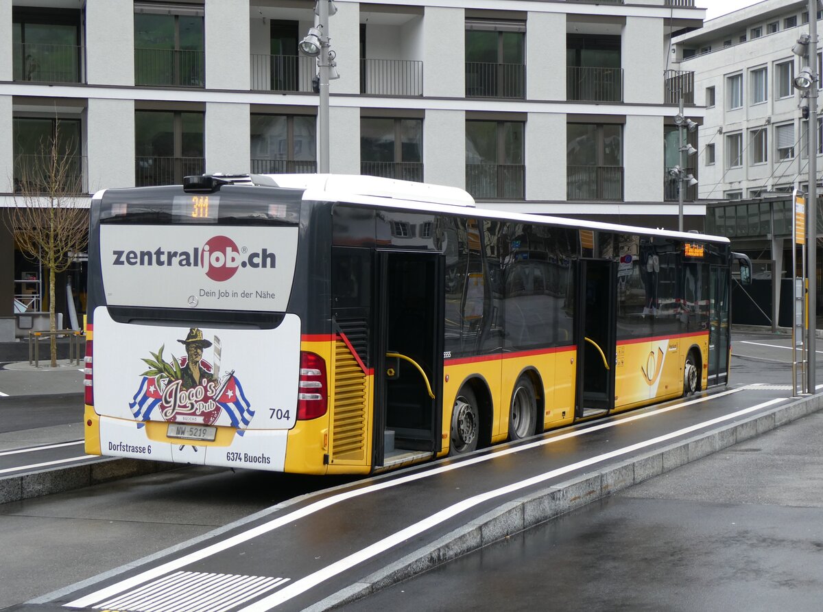 (260'312) - PostAuto Zentralschweiz - Nr. 704/NW 5219/PID 5555 - Mercedes (ex Nr. 74; ex Thepra, Stans Nr. 17) am 12. Mrz 2024 beim Bahnhof Stans