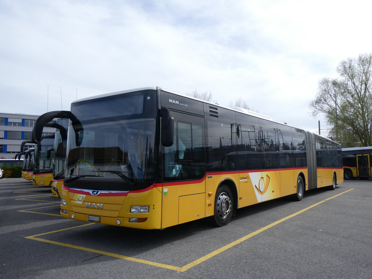 (260'823) - CarPostal Ouest - VD 623'516/PID 10'716 - MAN (ex JU 36'104) am 29. Mrz 2024 in Yverdon, Garage