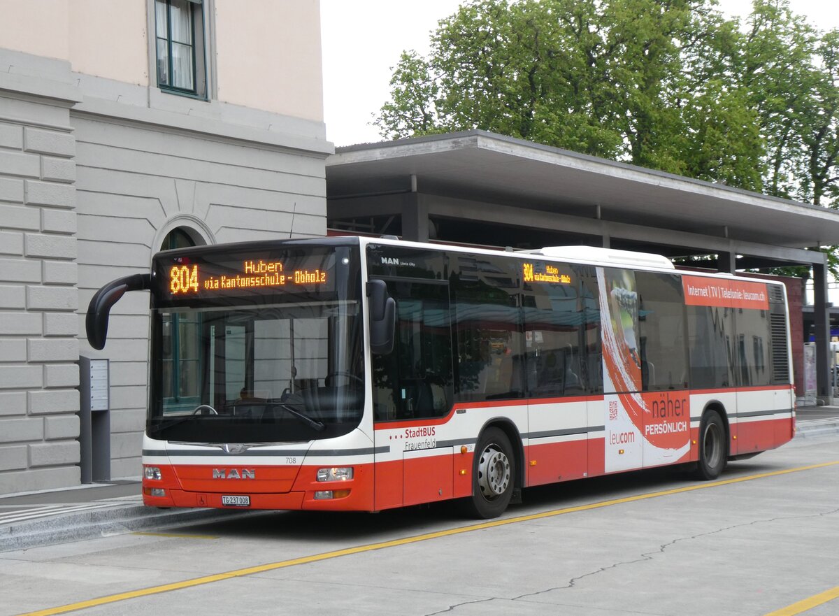 (261'108) - StadtBUS, Frauenfeld - Nr. 708/TG 237'008 - MAN (ex PostAuto Ostschweiz PID 10'032) am 9. April 2024 beim Bahnhof Frauenfeld