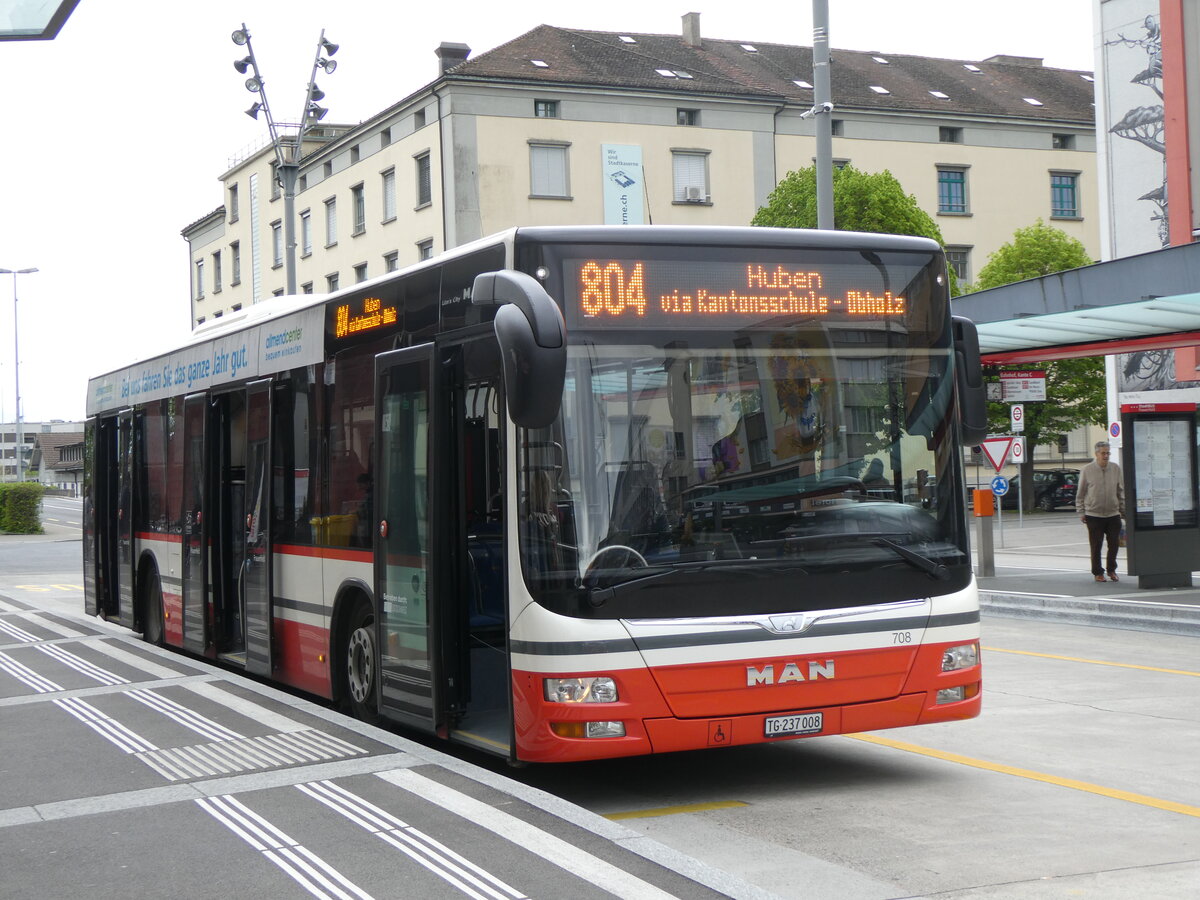 (261'114) - StadtBUS, Frauenfeld - Nr. 708/TG 237'008 - MAN (ex PostAuto Ostschweiz PID 10'032) am 9. April 2024 beim Bahnhof Frauenfeld