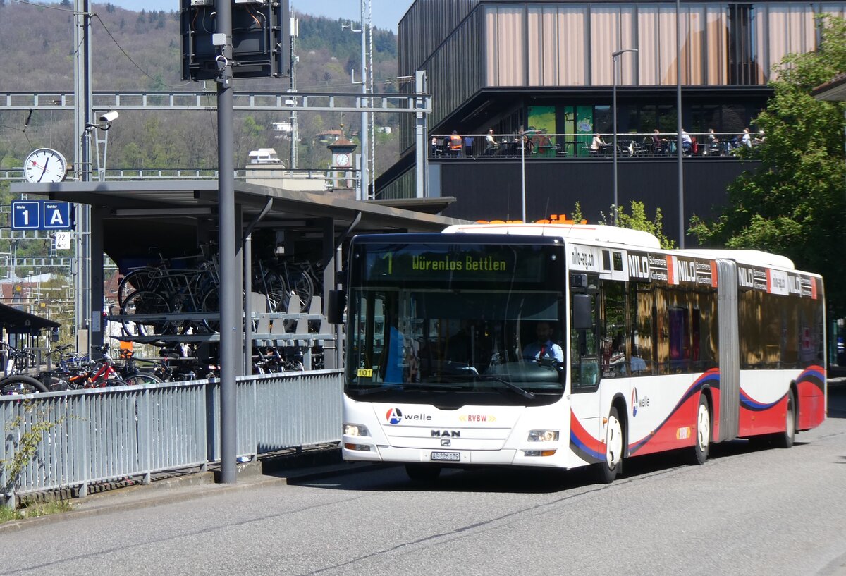 (261'153) - RVBW Wettingen - Nr. 152/AG 226'179 - MAN am 12. April 2024 beim Bahnhof Baden