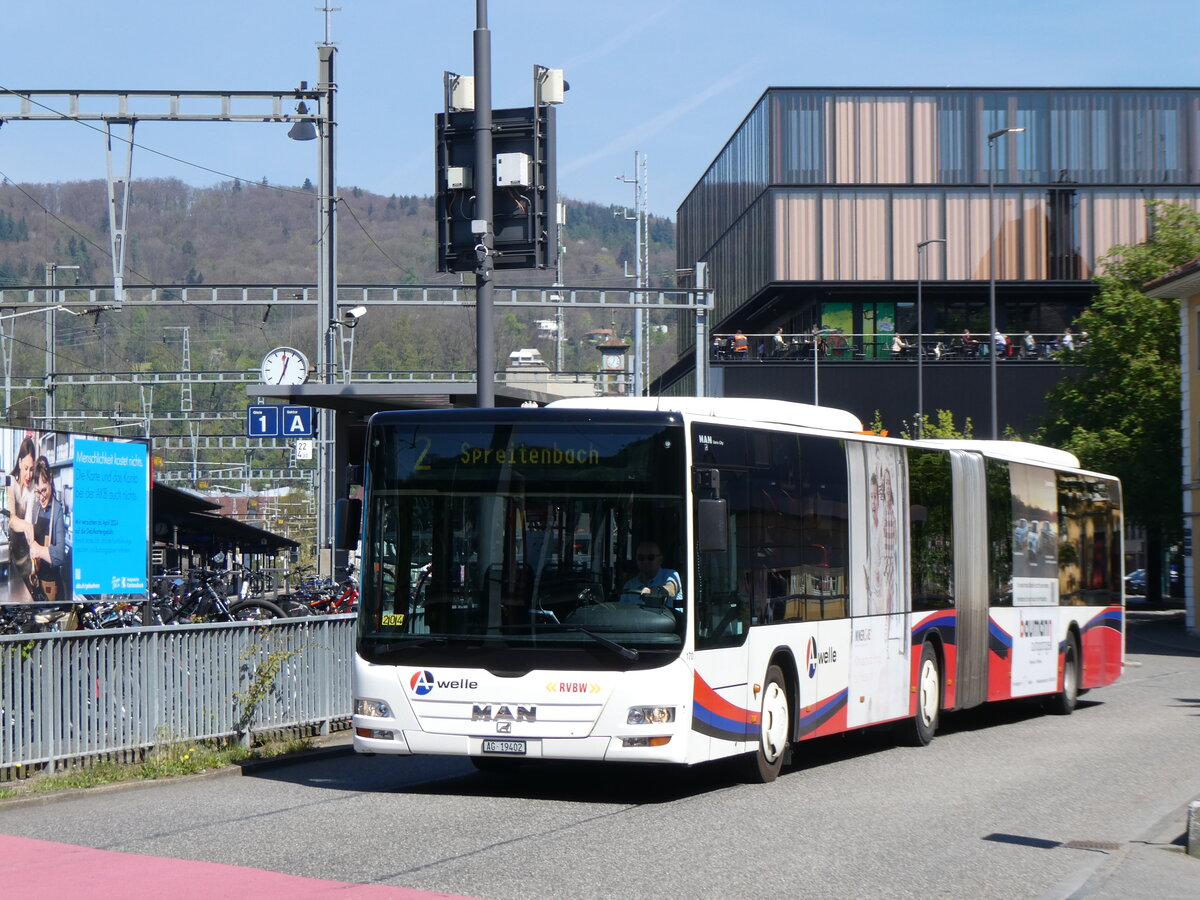 (261'154) - RVBW Wettingen - Nr. 170/AG 19'402 - MAN am 12. April 2024 beim Bahnhof Baden