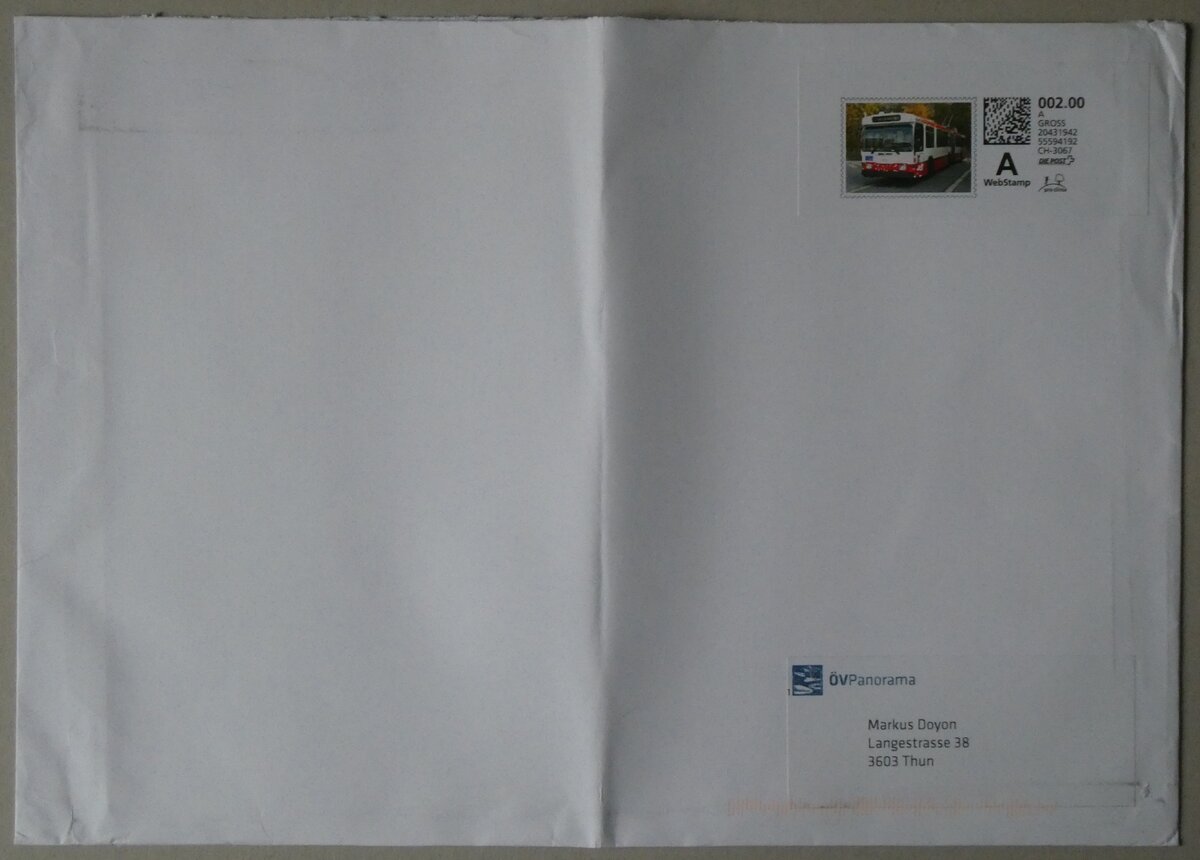(261'794) - VPanorama-Briefumschlag mit TL-WebStamp am 28. April 2024 in Thun 