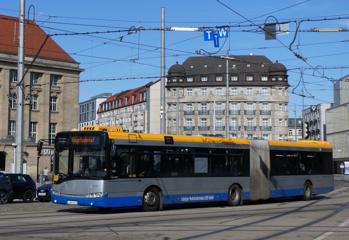 (264'394) - LVB Leipzig - Nr. 14'126/L-NV 4126 - Solaris am 8. Juli 2024 beim Hauptbahnhof Leipzig