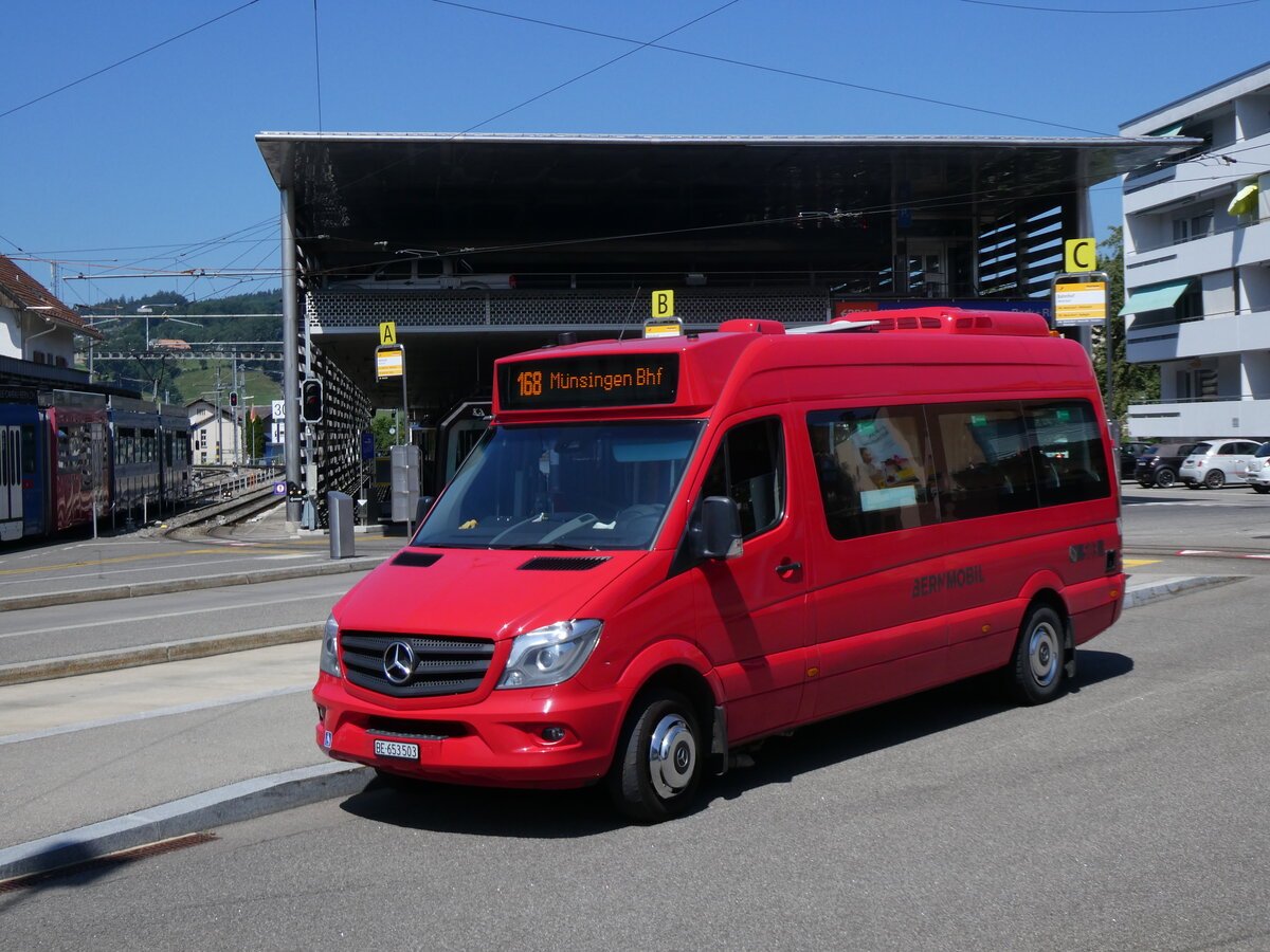 (265'244) - Bernmobil, Bern - Nr. 503/BE 653'503 - Mercedes (ex Busland, Burgdorf Nr. 402) am 29. Juli 2024 beim Bahnhof Worb Dorf