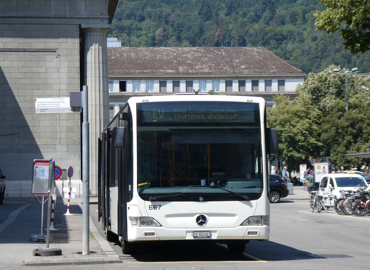 (265'288) - Intertours, Domdidier - Nr. 667/FR 300'667 - Mercedes (ex Nr. 666; ex STI Thun Nr. 137) am 30. Juli 2024 beim Bahnhof Biel