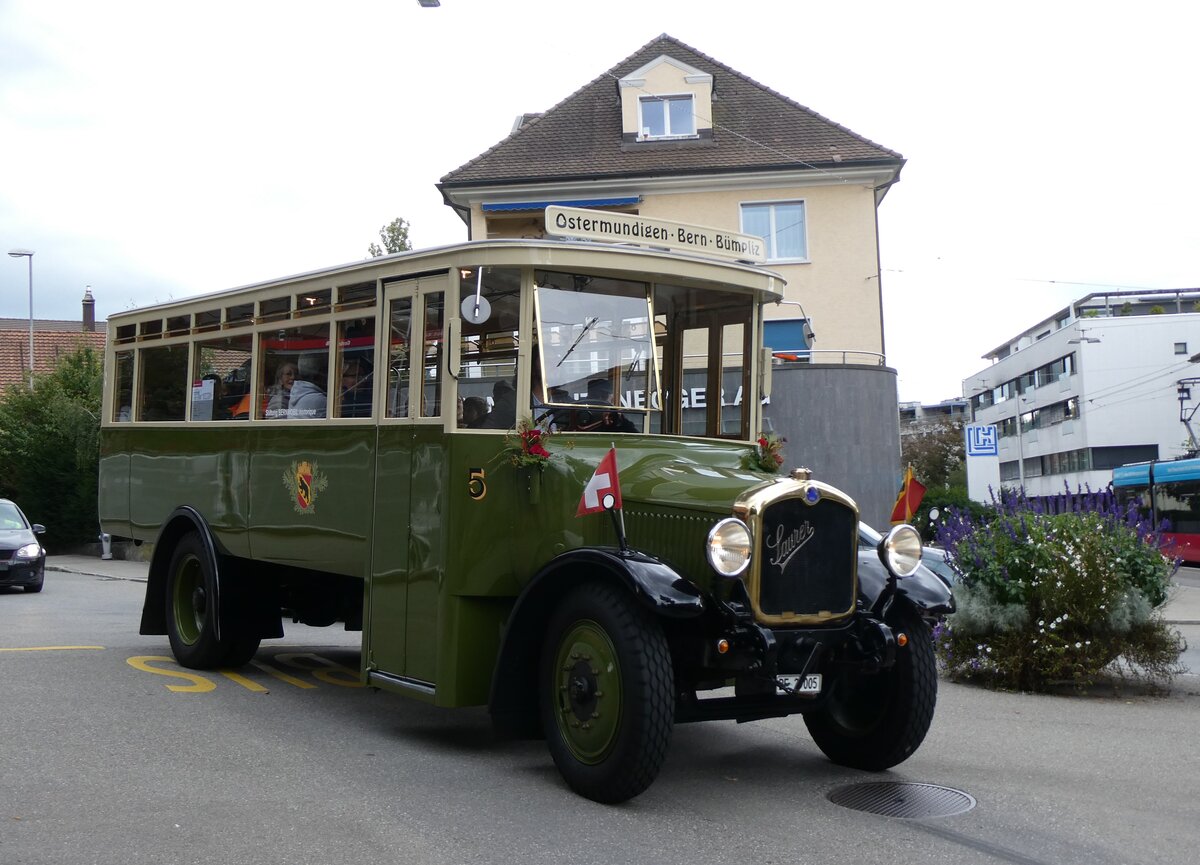 (267'010) - SVB Bern (Bernmobil historique) - Nr. 5/BE 29'005 - Saurer am 14. September 2024 in Bern, Bachmtteli