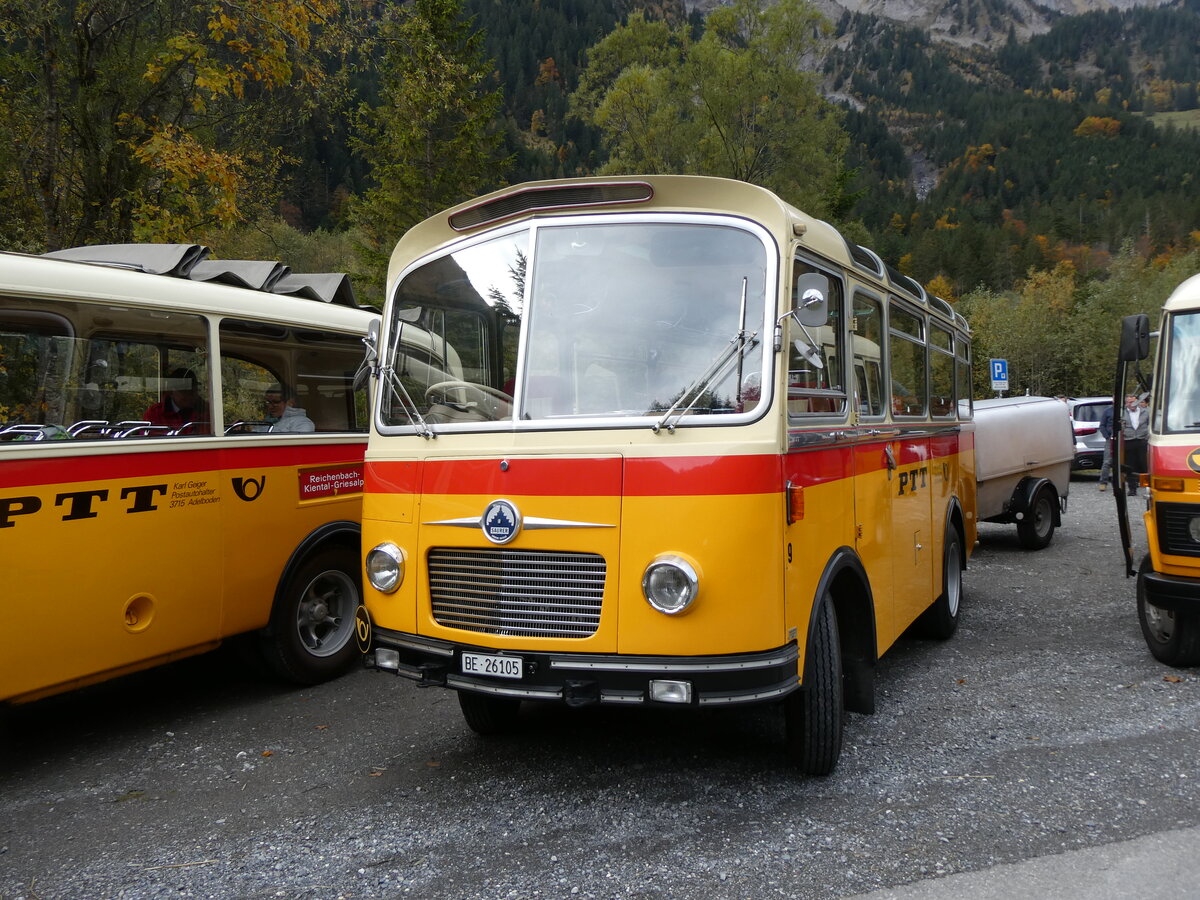 (268'055) - Schmid, Thrishaus - Nr. 9/BE 26'105 - Saurer/R&J (ex Geiger, Adelboden Nr. 9) am 12. Oktober 2024 in Kiental, Tschingelsee