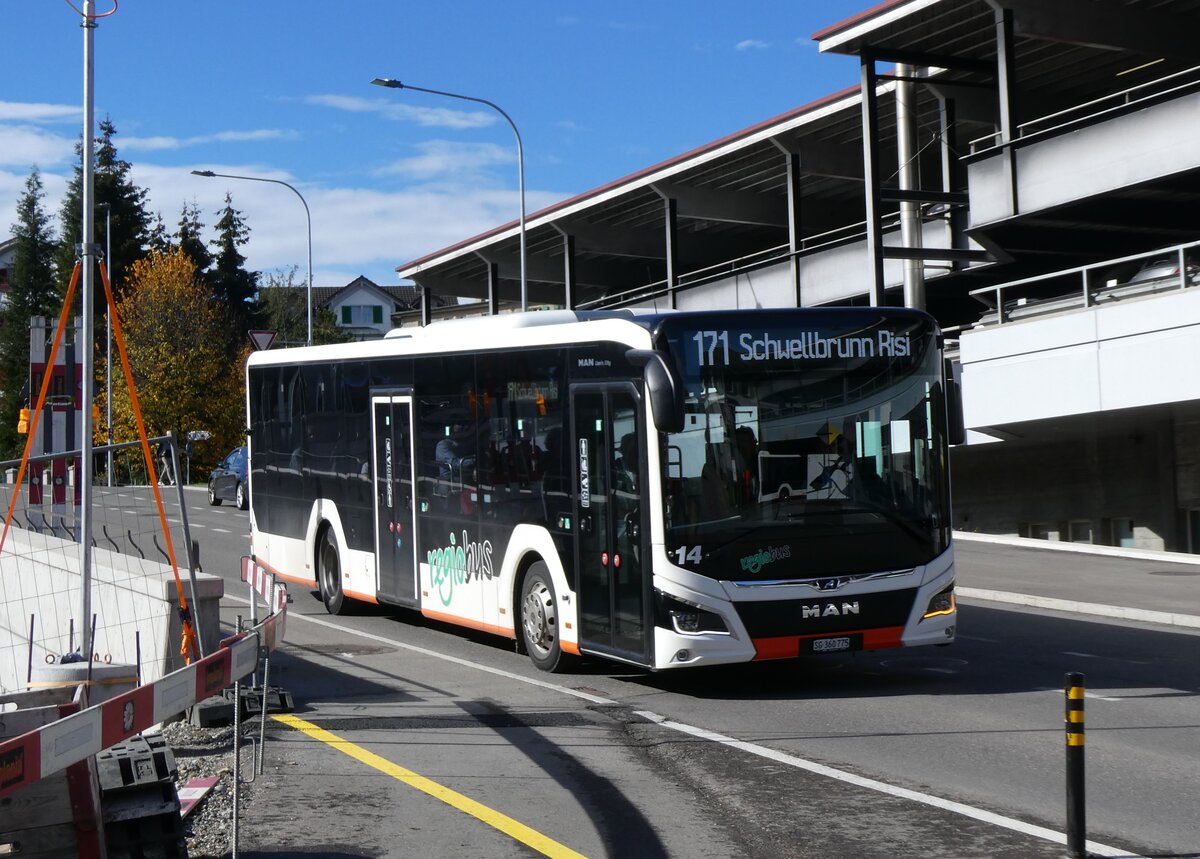 (268'210) - Regiobus, Gossau - Nr. 14/SG 360'775 - MAN am 17. Oktober 2024 beim Bahnhof Herisau