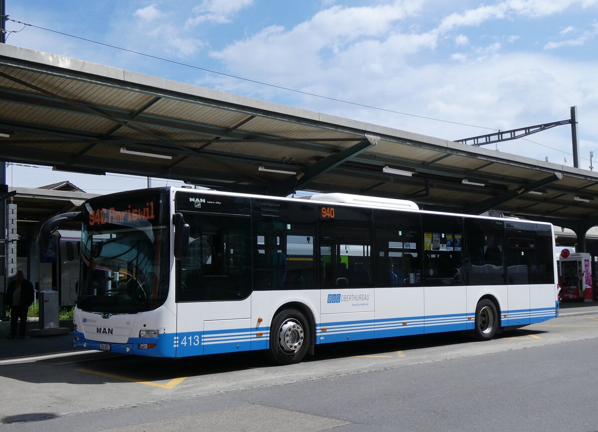 (275'592) - BOTG Amriswil - Nr. 413/TG 691 - MAN am 15. Mai 2025 beim Bahnhof Romanshorn