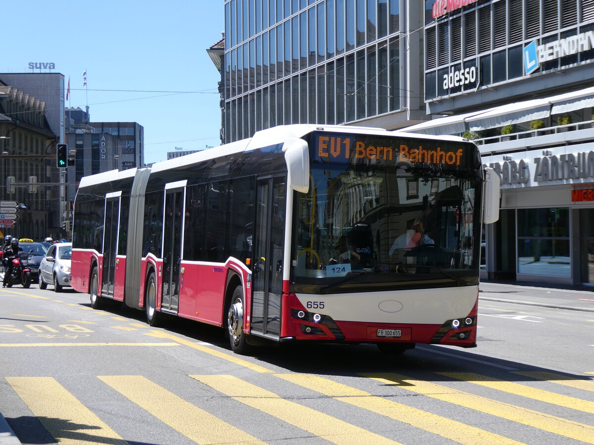 (277'324) - Intertours, Domdidier - Nr. 655/FR 300'655 - Solaris (ex PostBus/A BD 15'720) am 28. Juni 2025 beim Bahnhof Bern