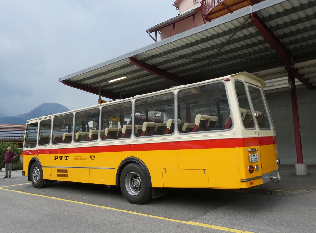 (277'472) - Lambach, Gommiswald - NW 24'301 - FBW/Eggli (ex Tanner+Lambach, Reigoldswil; ex Lambach, Rieden; ex Meier, Grt; ex AVG Grindelwald Nr. 13; ex P 24'182) am 1. Juli 2025 in Meiringen, Postautostation
