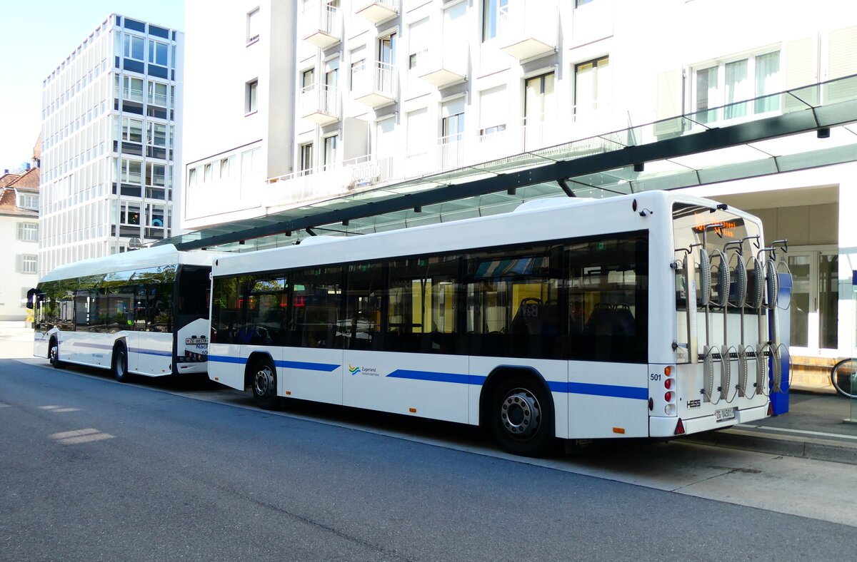 (279'409) - ZVB Zug - Nr. 501/ZG 84'501 - Lanz+Marti/Hess Personenanhnger am 26. August 2025 beim Bahnhof Zug