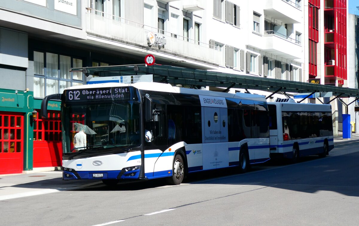 (279'426) - ZVB Zug - Nr. 174/ZG 88'174 - Solaris am 26. August 2025 beim Bahnhof Zug