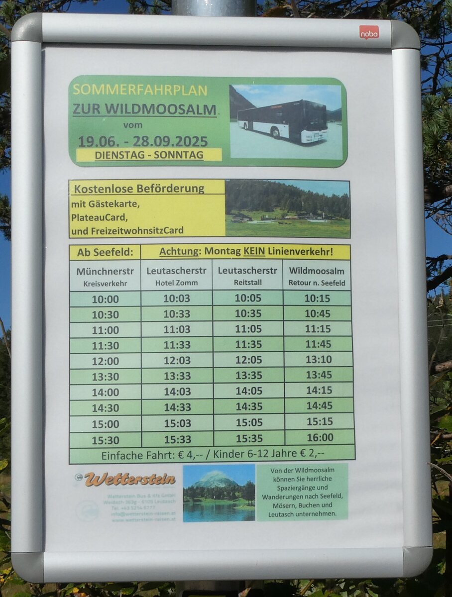 (280'514) - Wetterstein-Fahrplan ab Seefeld, Wildmoosalm nach Seefeld, Mnchnerstr. Kreisverkehr am 18. September 2025 in Seefeld, Wildmoosalm