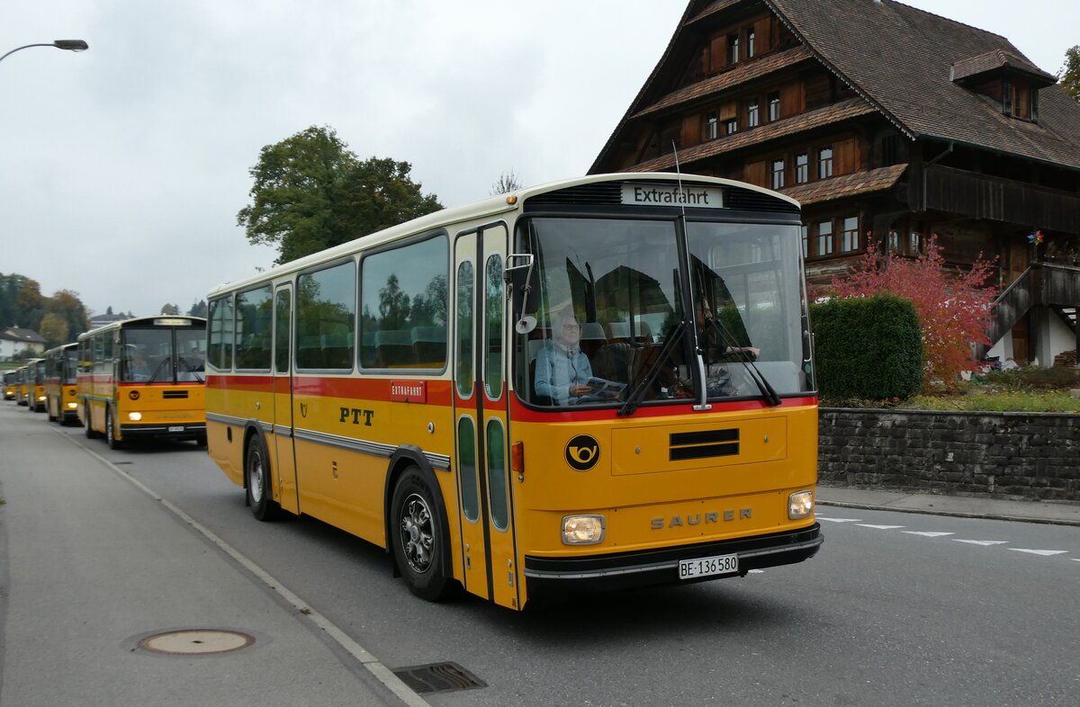 (281'389) - Schumacher, Liebefeld - BE 136'580 - Saurer/Tscher (ex Zimmermann, Niederwangen; ex P 24'289) am 12. Oktober 2025 in Hellbhl, Luzernstrasse