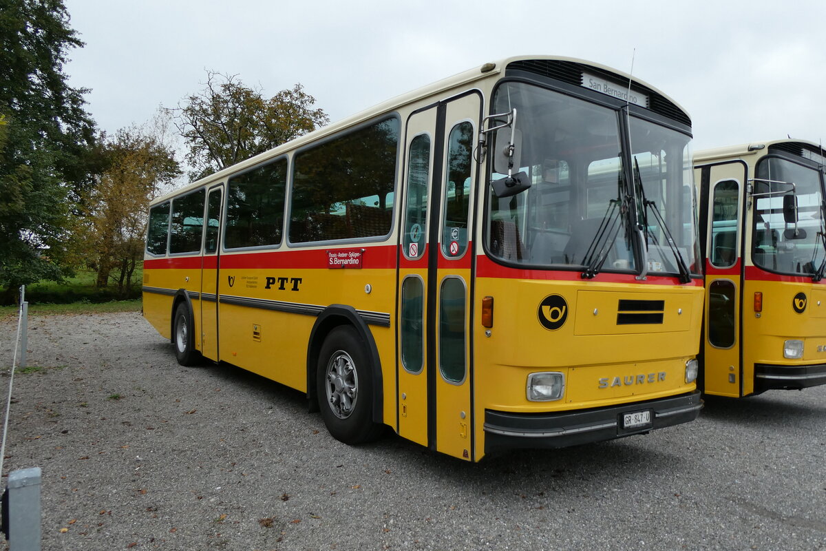 (281'433) - Ltscher, Haldenstein - GR 847 U - Saurer/Tscher (ex Overney, Bern; ex Autopostale, Croglio PID 3158; ex Monti, Cademario Nr. 10; ex PostAuto Graubnden; ex Frigg, Zernez; ex P 24'403) am 12. Oktober 2025 in Hitzkirch, Interkantonale Polizeischule