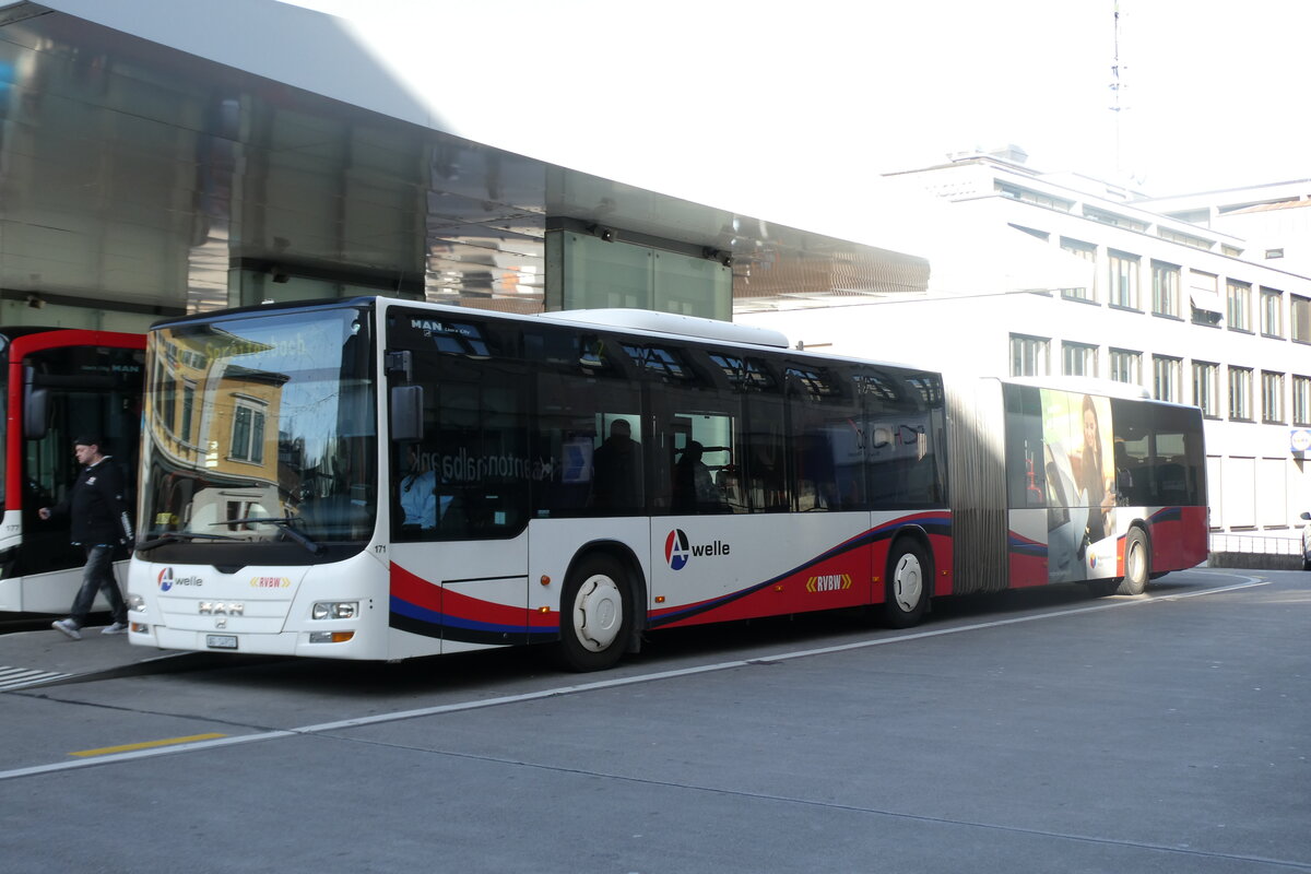 (282'278) - RVBW Wettingen - Nr. 171/AG 14'912 - MAN am 11. November 2025 beim Bahnhof Baden