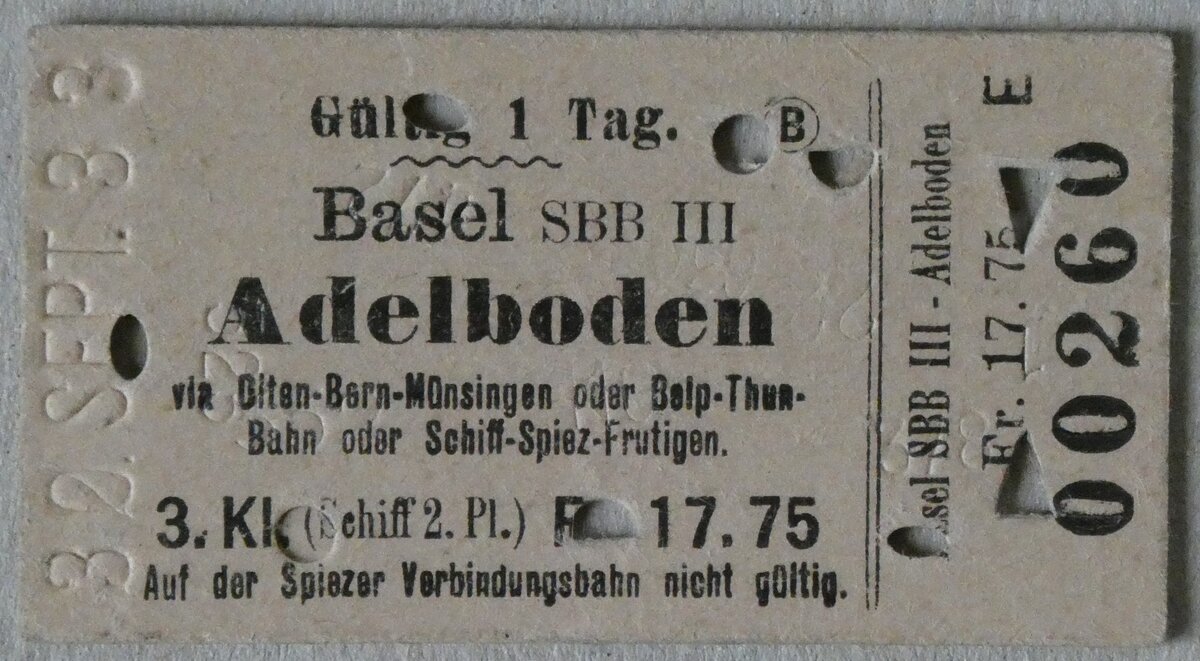 (283'179) - AFA-Einzelbillet vom 30. September 1933 am 14. Dezember 2025 in Thun