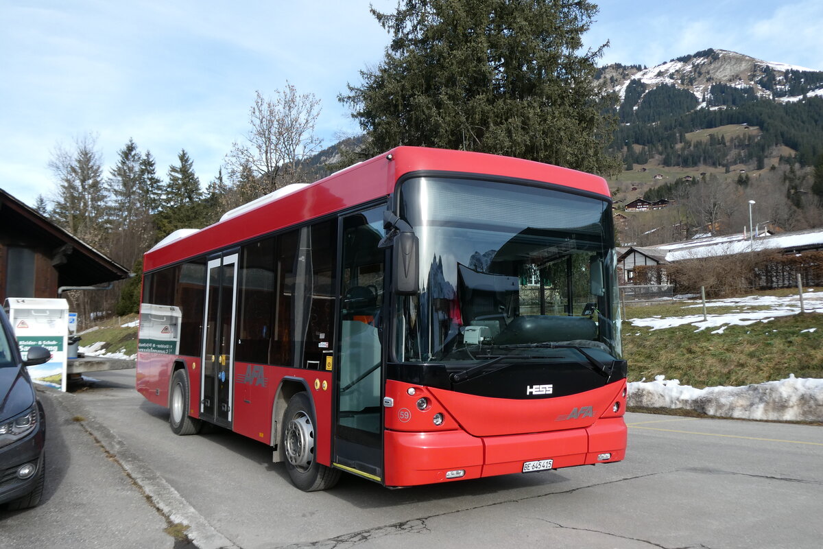 (283'195) - AFA Adelboden - Nr. 59/BE 645'415 - Scania/Hess am 15. Dezember 2025 beim Bahnhof Lenk